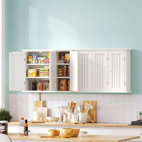 Laundry Cabinet with 3 Doors and Adjustable Shelves (White / 9.06"D x 31.1"W x 23.4"H)
