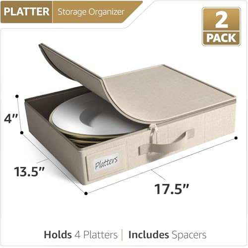 Platter Storage Case for Dinnerware (Beige / 2 Piece Platter Storage)