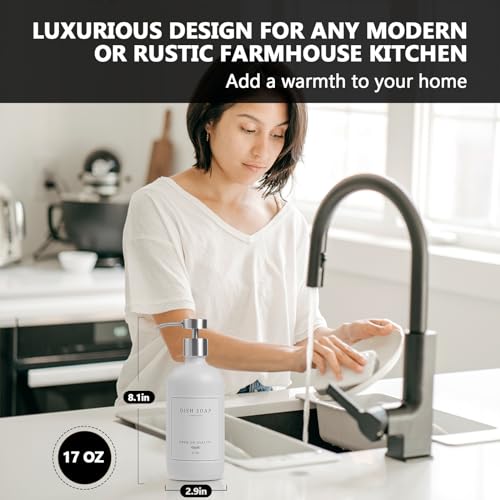 Glass Soap Dispenser Bathroom (White Bottle/Brushed Silver Pump + Tray)