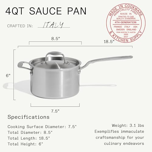 Cookware - 7-Piece CeramiClad Non Stick Pot and Pan Set (Stainless Handle) - 5-Ply Stainless Clad - Professional Cookware - Crafted in Italy - Induction Compatible (Stainless Steel)