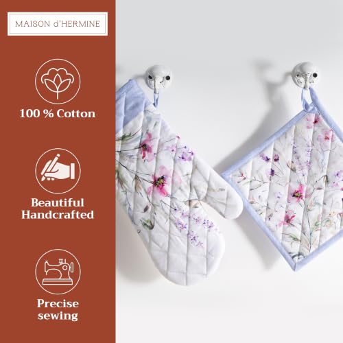 100% Cotton Oven Mitt & Pot Holder Set (068 - Summer Floral / 7.5" x 13" & 8" x 8" (Oven Mitt & Pot Holder))