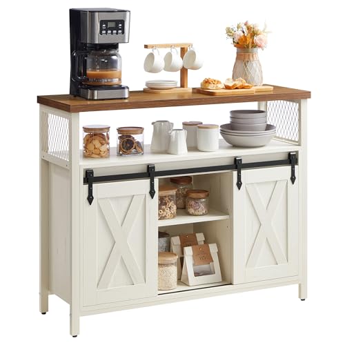 Buffet Cabinet (Without Power Outlet and Light / 13"D x 39.4"W x 31.5"H / Rustic White + Honey Brown)