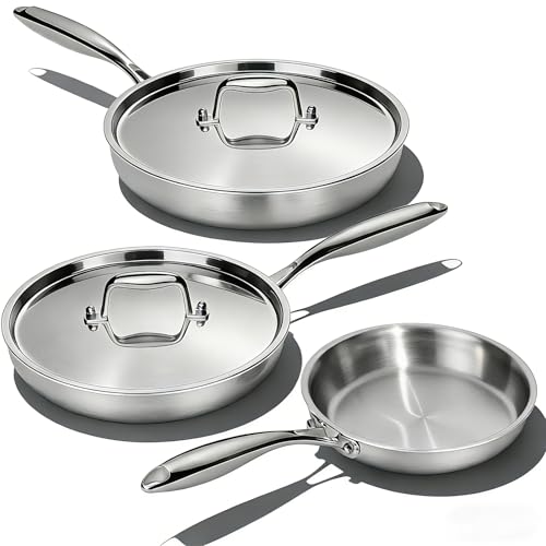 Stainless Steel Frying Pan Set with Lid (8 10 12 Inch with lid)