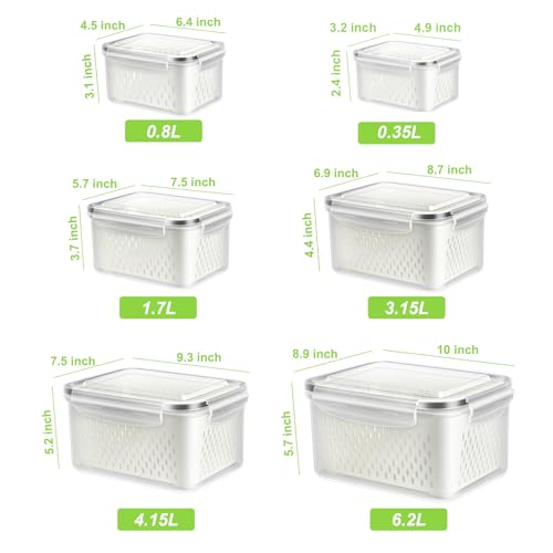 6 Pack Fruit Storage Containers for Fridge Produce Saver Veggie Container (6 Pack Produce Savers)