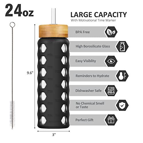 24oz Glass Water Bottle (Black / 24 Ounces)