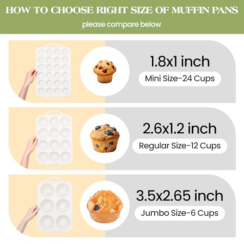 12 Cups Silicone Muffin Pans for baking with Metal Frame (Cream / 12-Cup Regular)