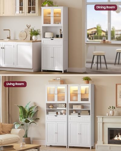 Storage Cabinet with LED Lights (4 Doors + 2 Open Compartments+LED Lights / 11.8"D x 23.6"W x 69.9"H)