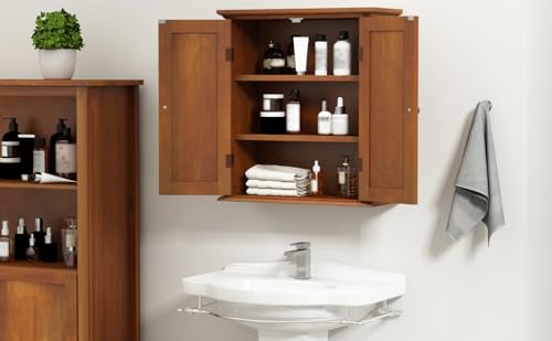 Bathroom Wall Cabinet with 2 Doors (Rustic / 8.8"D x 21.1"W x 24"H)