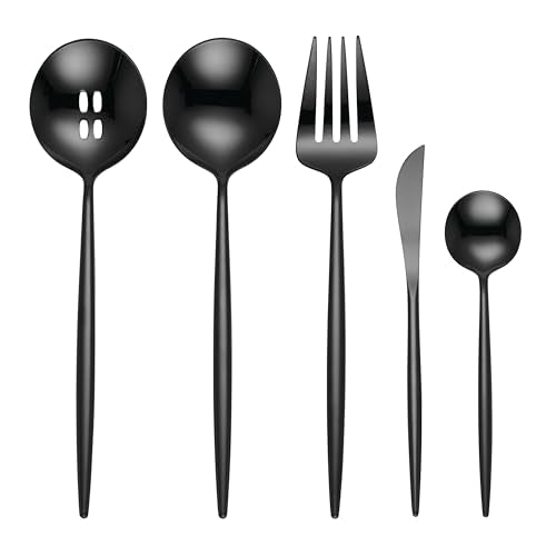 894757 Skandia Zephyr Black 45 Piece Flatware Set (45-Piece Flatware Set, Black)