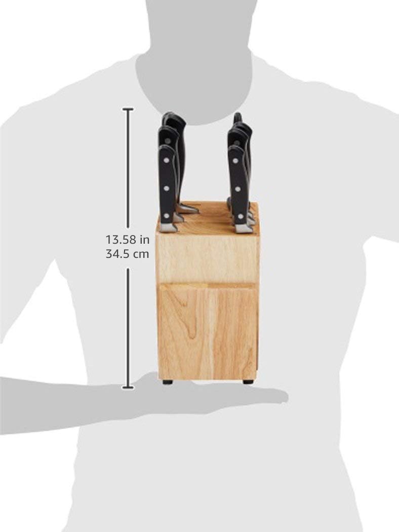 9-Piece High-Carbon Stainless Steel Kitchen Knife Set with Ergonomic Handles, Full Tang Construction, Pine Wood Block, Black (9-Piece / Traditional Handle Design)