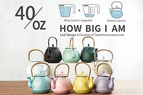 Tea Kettle Toptier Japanese Cast Iron Tea Kettle for Stove Top (1.3 Quarts / Black)