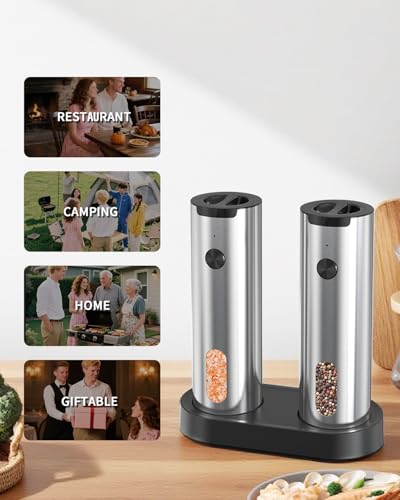 Electric Salt and Pepper Grinder Set (Silver)