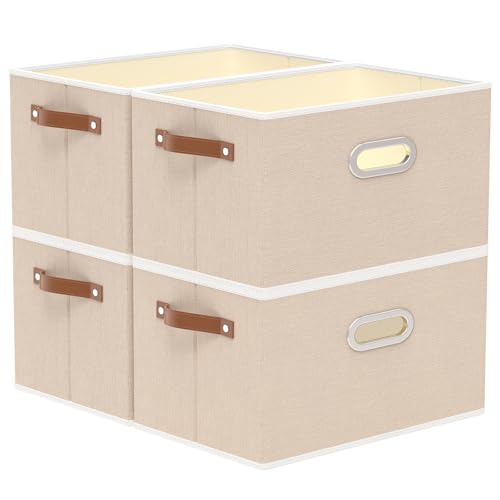 Foldable Storage Baskets for Shelves (16.9x11.8x10.2inch(4-Pack) / Beige)