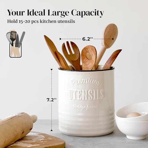 7.2" Large Ceramic Utensil Holder for Kitchen Counter (7.2 Inch / White)