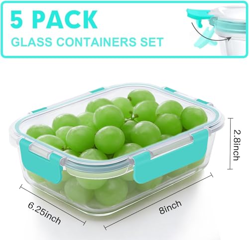 5 PACK 36 OZ Glass Meal Prep Containers Set with Lids (5 Count)