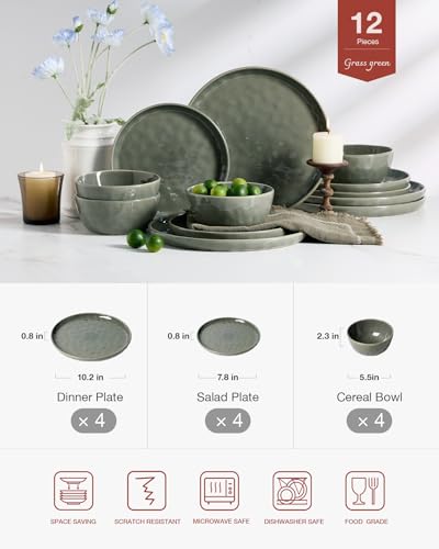 Mars Stoneware Dinnerware Set for 4 (Sage Green / Set(12pcs))
