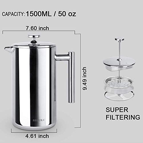 French Press Coffee Maker (Silver / 50 oz)