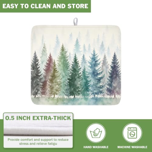 Pine Tree Dish Drying Mat Natural Forest Fog Microfiber Dishes Pad 16x18 Inch Absorbent Fast Dry Dish Drainer Rack Mats for Kitchen Counter (Pine / 16x18 inch)