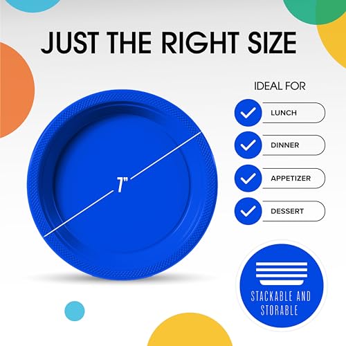 Sturdy Dark Blue Plastic Plates 10" Party Plates 100 Pcs (7 inch / Dark Blue)