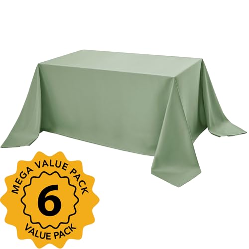 6 Pack Sage Green Tablecloths for Rectangle Tables (Sage Green / 90x132 In, 6 Pack)