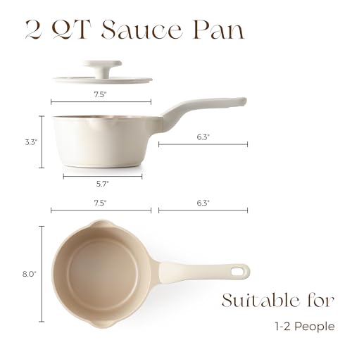 Ceramic Nonstick Saucepan with Lid (2 Quarts / Coconut White)