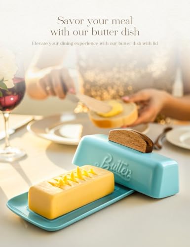 Butter Dish with Lid and Knife Butter Tray Holder for Counter Skyblue