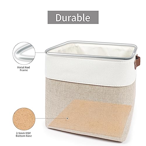 Collapsible Fabric Storage Cubes 11x11 Cube Storage Bins (Beige / Off-White / Cube - 11"x11"x11")