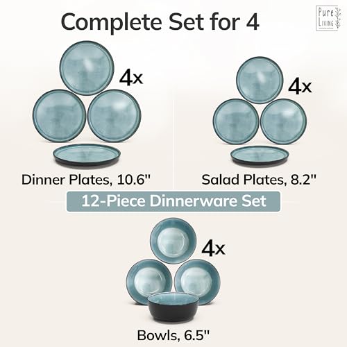 12 Piece Stoneware Dinnerware Set for 4 (Dark / Petrol / Set for 4 (12pcs))
