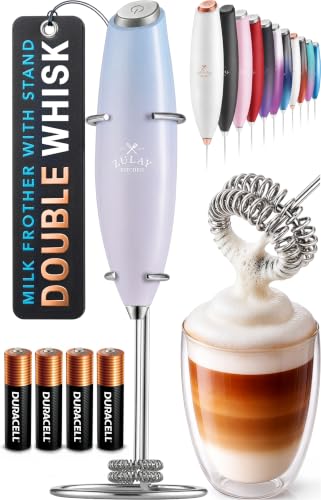 Powerful Milk Frother Wand With Duracell Batteries (Twilight Cloud / Double Whisk + Batteries)