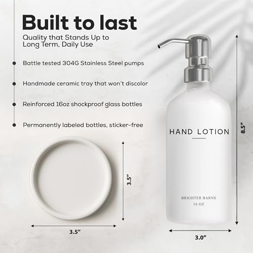 White Glass Lotion Dispenser with Pump Bathroom Set by Brighter Barns (Silver L)