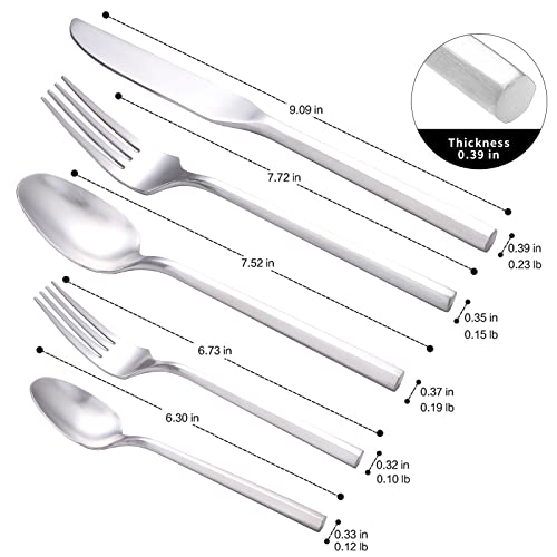 Matte Silverware Set Silver Flatware Set with Hexagon Handle 20 Pieces 18 (Matt silver)