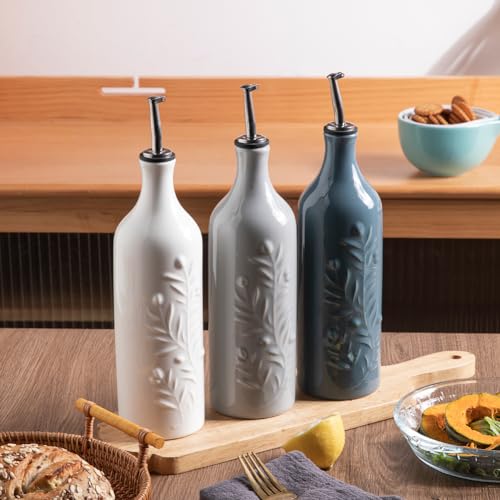 Sweejar Large Olive Oil Dispenser Bottle with Spout (Fog blue / Patterned styles)