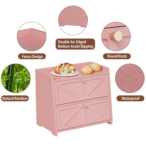 Vintage Double Layer Bread Box for Kitchen Counter Bamboo Bread Storage Container Large Capacity Bread Storage Bin