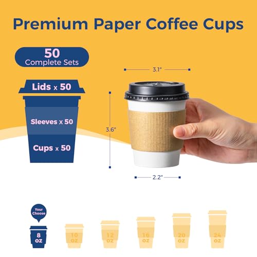 50 Pack 8 oz Disposable Coffee Cups with Lids (8 oz)