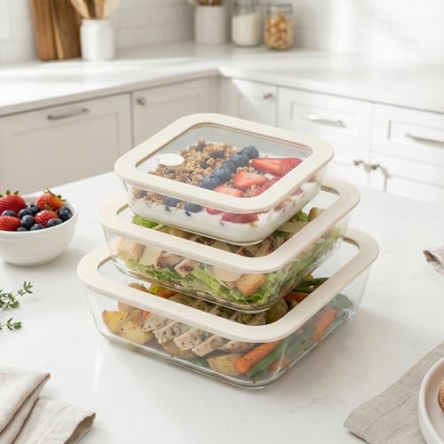 Glass Meal Prep Containers with Lids (White Sand-SQ)