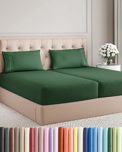 Split King Size 5 Piece Sheet Set (17 - Emerald Green / Split King Size)