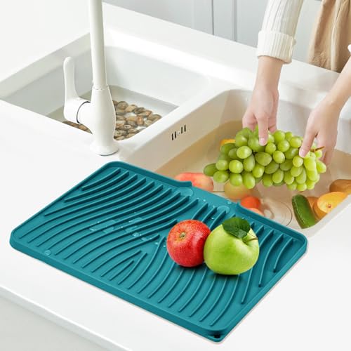 Silicone Dish Drying Mat for Kitchen Counter (Green-1pc / 20" x 15")