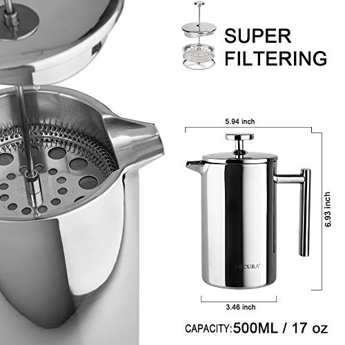 French Press Coffee Maker (Silver / 17 oz)