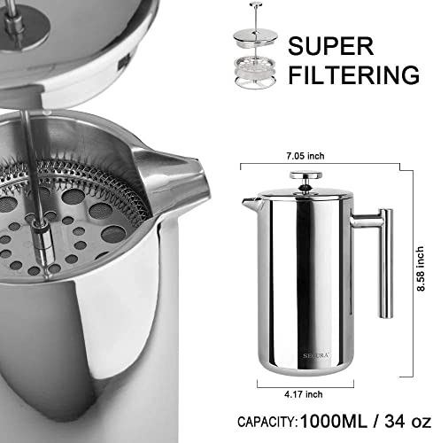 French Press Coffee Maker (Silver / 34 oz)