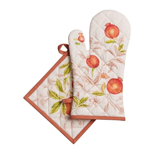 100% Cotton Oven Mitt & Pot Holder Set (128 - Vintage Harvest / 7.5" x 13" & 8" x 8" (Oven Mitt & Pot Holder))