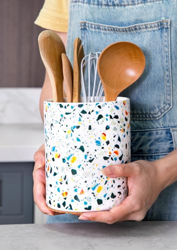 Ceramic Kitchen Utensil Holder for Countertop 6.4" Marble Pattern (Marble Pattern)