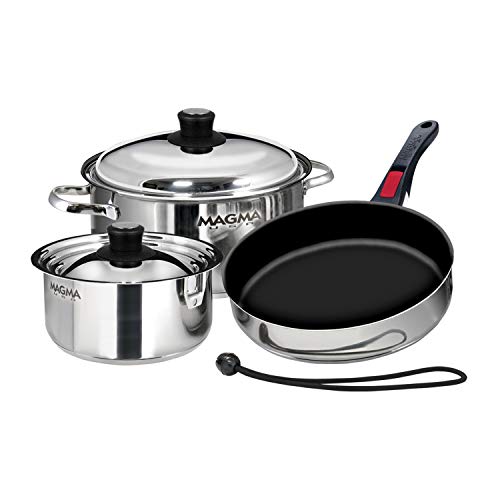 A10-363-2-IND 7 Piece Stainless Steel Non-Stick Nesting Cookware Set (Stainless Steel / 7 Piece, Non-stick)