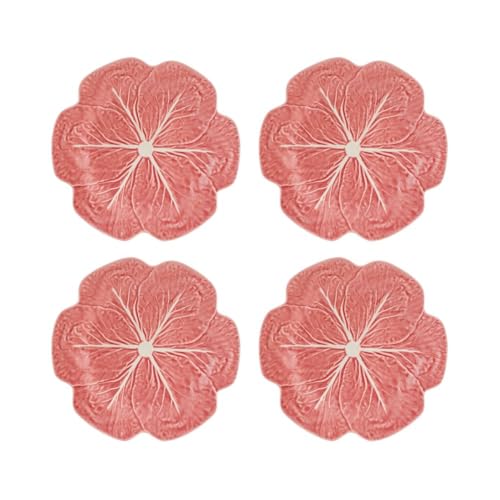 Pink Cabbage Dinner Plate Set of 4 Large Pink Leaf Motif Earthenware Handcrafted Portuguese Tableware Serving Platter Main Course Dining Salad Pasta Entrée Dish Centerpiece 10.4" D (Pink)