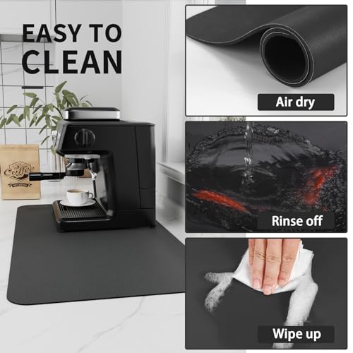 Coffee Mat Absorbent Hide Stain Rubber Backed Dish Drying Mat for Kitchen Counter (Black / 16" x 24")