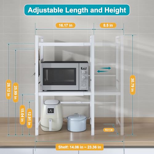 Expandable Microwave Stand Kitchen Countertop Organizer (White / 3 Tier (Without Spice Rack))