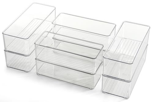 8 Pack Clear Plastic Drawer Organizers Set