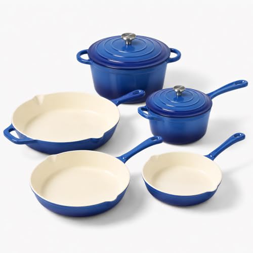 Enameled Cast Iron Cookware Set (Blue F)
