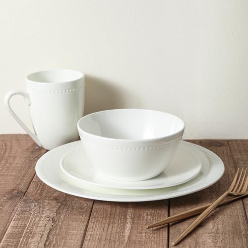 Bone China Pinpoint Embossed 32 Piece Dinnerware Set (Pinpoint - White / 32 Piece Service for 8)