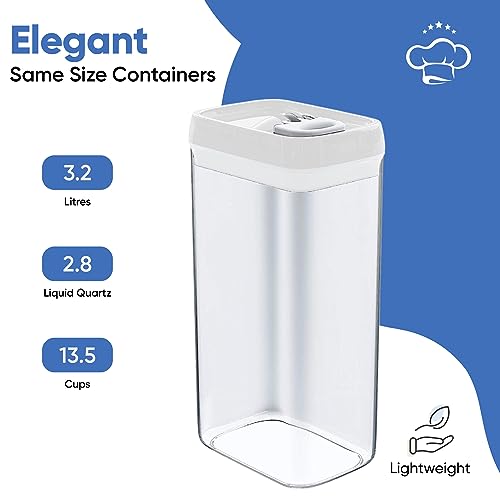 Large Airtight Food Storage Containers with White Lids (Pack of 4 - 3.2L (White))