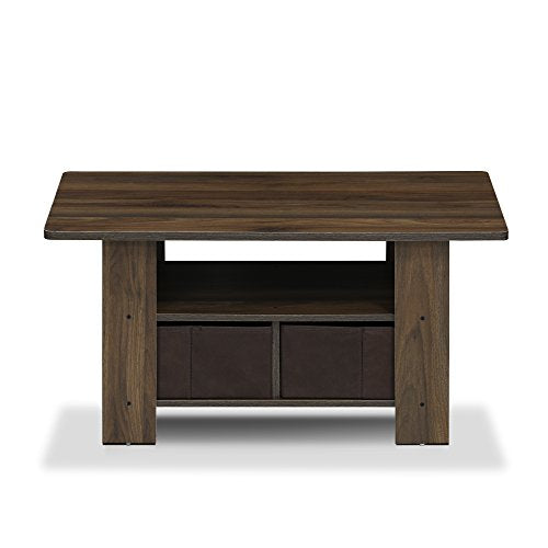 Andrey Coffee Table with Bin Drawer (Columbia Walnut/Dark Brown / 2 Bin)